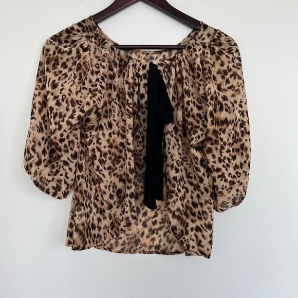 Altar'd State leopard print silk chiffon semi sheer blouse - Picture 3 of 8